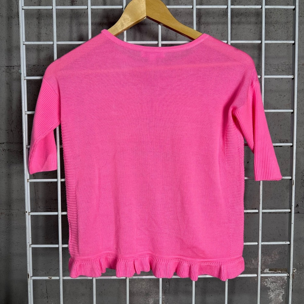 Lilly Pulitzer Womens Pink Ruffle Hem Ribbed 3/4 Sleeve Knit Sweater Top Size M - Picture 6 of 7